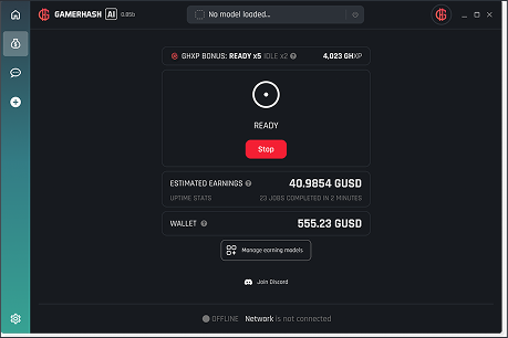 Earnings panel in the GamerHash AI app