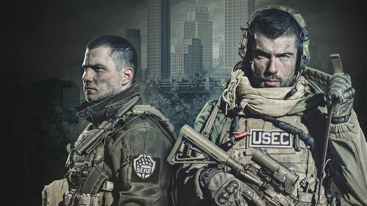 BEAR and USEC mercenaries against the ruins of Tarkov — official Escape from Tarkov artwork