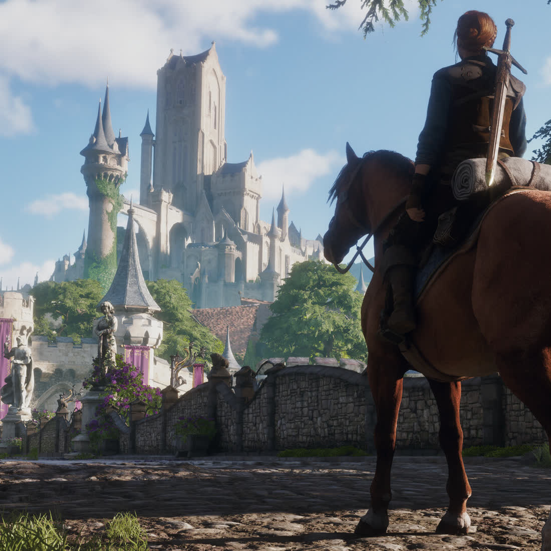 Bowerstone at sunset above the hills of Albion — official Fable artwork