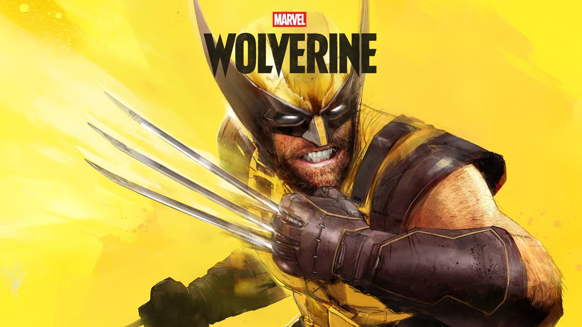 Logan z wysuniętymi pazurami na żółtym tle — oficjalna grafika Marvel's Wolverine