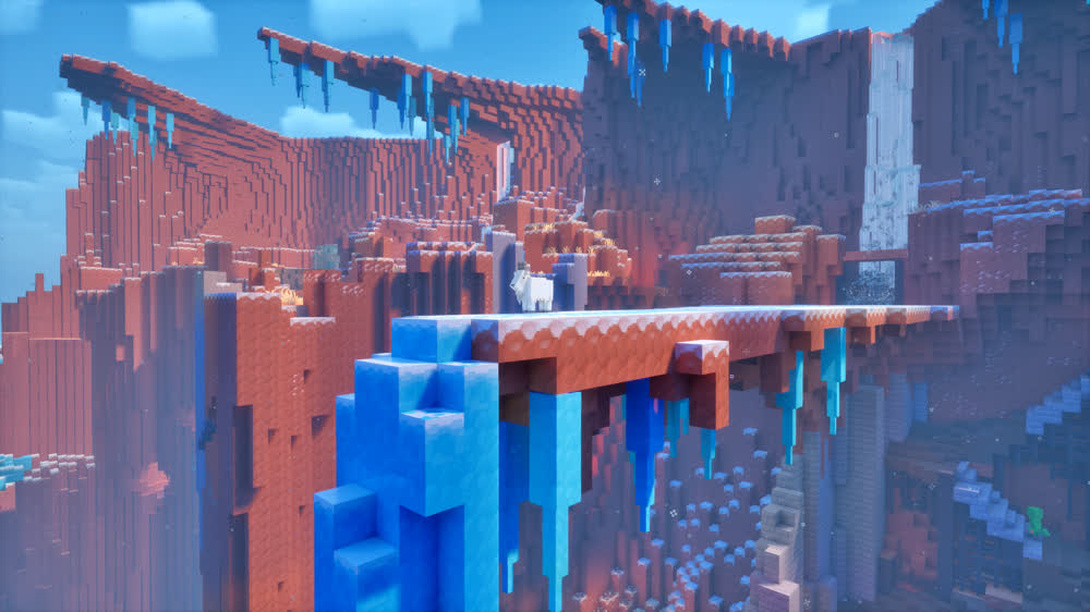 Four heroes mid-fight in a glowing dungeon — official Minecraft Dungeons II artwork