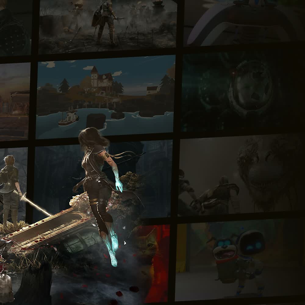 Ściana okładek gier z katalogu PlayStation Plus — oficjalna grafika PlayStation