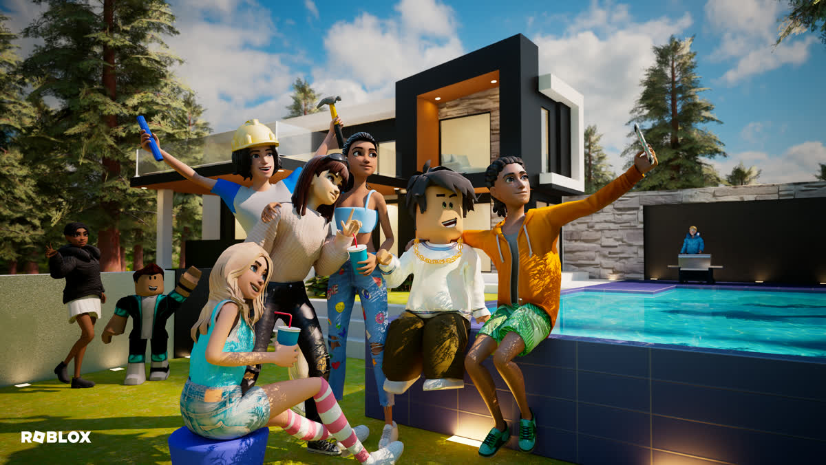 Oficjalna grafika Roblox — awatary skaczą po neonowych platformach nad lawą