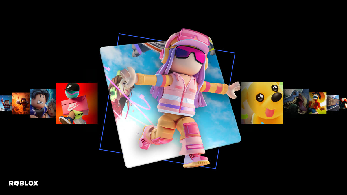 Oficjalna grafika Roblox — awatary skaczą po neonowych platformach nad lawą